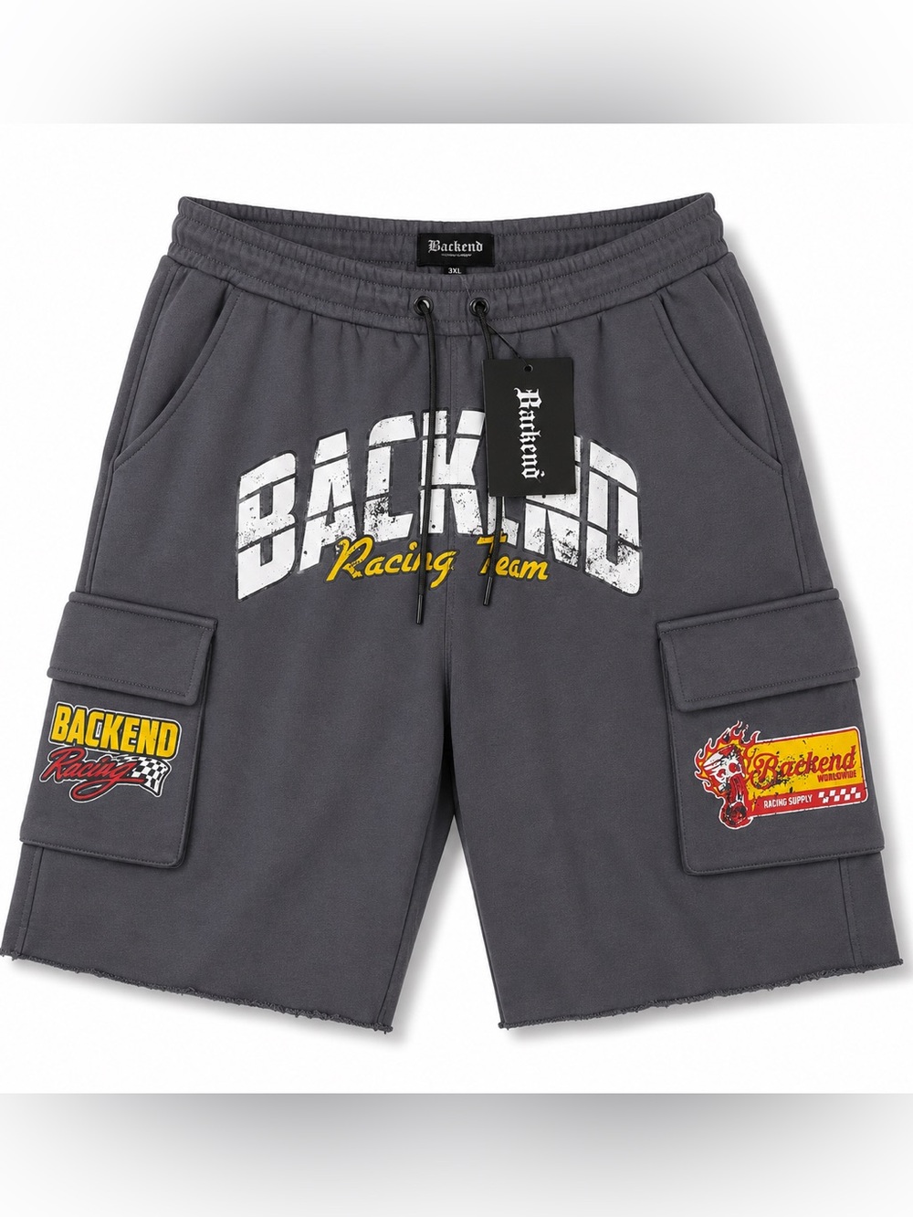 Backend Original Gray Racing Team Athletic Cargo Shorts for Men